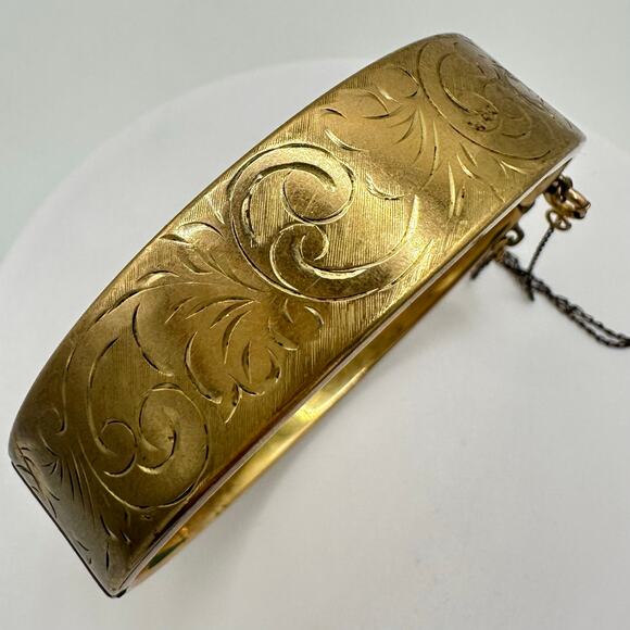 Antique Victorian English 1/5 9kt rolled gold filled hinged bangle bracelet - Picture 3 of 12